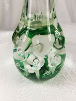 Vintage Hand Crafted Blown Art Glass Vase Flower Paperweight w/Bubbles,  unmarked 4