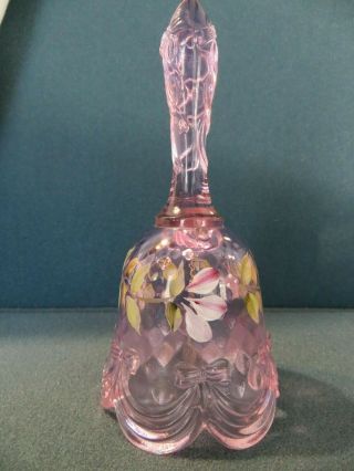 Vintage Fenton Art Glass Bell Scalloped Edge Hp Florals Signed By D Owens