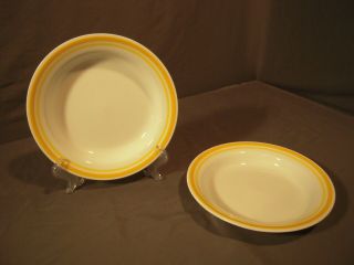Set Of (2) Vintage Corelle Yellow Stripe Citrus Rim Salad Or Soup Bowls 8 1/2 "