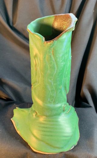 Studio Pottery Green Vase Signed Lr