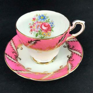 Vintage Paragon England Fancy Feathered Borders Cabbage Rose Sprays Cup Saucer