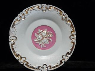 Vintage Meissen Pink And White Plate Old 8 " Inches Gold Trim X Swords