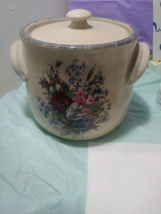 Home and Garden Party 2002 Floral crock cookie jar with lid. 2