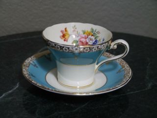 Aynsley Bone China White And Light Blue With Flowers Porcelain Tea Cup England