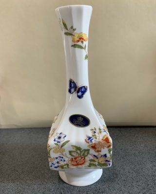 Vintage Aynsley " Cottage Garden " Bud Vase Square Footed With Butterfly