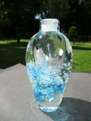 Blue Boiling Bubbles Art Glass Paperweight Design Bottle / Vase 5.  5 "