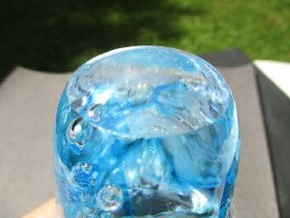 BLUE BOILING BUBBLES ART GLASS PAPERWEIGHT DESIGN BOTTLE / VASE 5.  5 