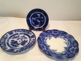 Antique Vtg Flow Blue Iron Stone Porcelain Plates Dish Maddock Manilla Argyle