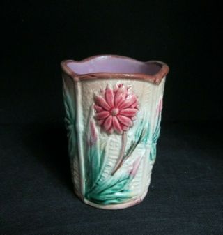 Antique Majolica Dahlia Flower Art Pottery Vase Cup