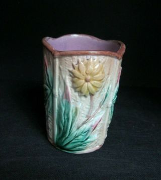 Antique Majolica Dahlia Flower Art Pottery Vase Cup 2