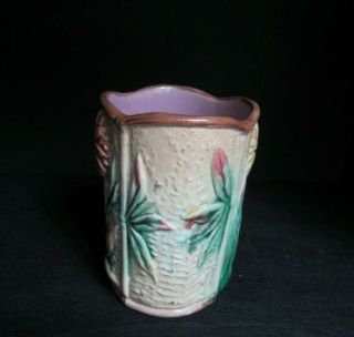 Antique Majolica Dahlia Flower Art Pottery Vase Cup 3