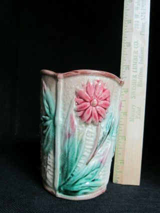 Antique Majolica Dahlia Flower Art Pottery Vase Cup 5