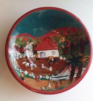Ceramic Hand Painted Clay Bowl Signed Cesiti W/ English Horse Jumping Decoration