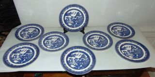 Eight Vintage Blue Willow Dinner Plates Johnson Bros