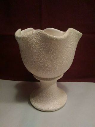 L3 Mid Century China Craft Pottery Pedestal Vase Cream with White Splatter EUC 2