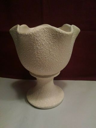 L3 Mid Century China Craft Pottery Pedestal Vase Cream with White Splatter EUC 3