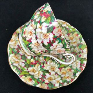 Vintage Royal Standard England Peach Tree Chintz Pattern Cup And Saucer