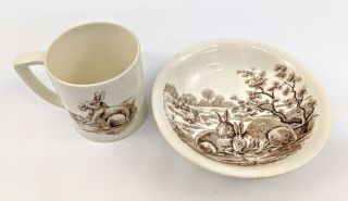 Vintage Copeland Spode England Bunny Rabbits Mug And Bowl Porcelin Tableware