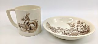 Vintage Copeland Spode England Bunny Rabbits Mug and Bowl Porcelin Tableware 2