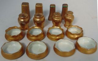 Set Of 12 O&eg Royal Austria Gold Porcelain Open Salt Cellars Shaker Made Japan