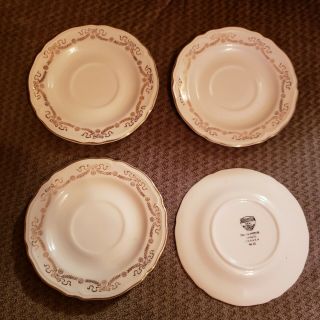 Set Of 4 Vintage Edwin M.  Knowles Usa 6 " Gold Ribbon Trim Saucer Plates