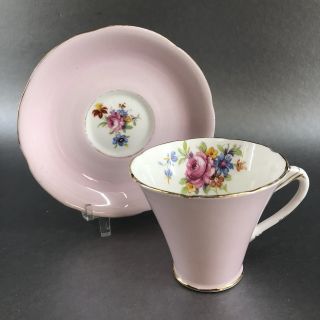 Vintage Abj Grafton Pink Floral Bone China Teacup & Saucer England Tea Cup