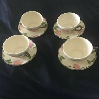 Franciscan Earthenware Desert Rose Cup And Saucer Made In Usa - Set Of 4.