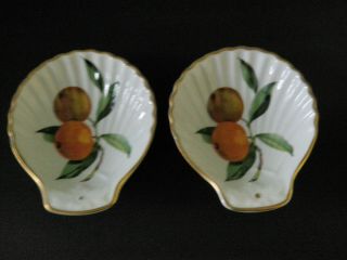 2 Royal Worcester Evesham 52/3 Small Shell Dishes / Plates W Gold Trim