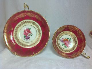 Paragon England Tea Cup And Saucer Florals,  Purple,  Gold,  Burgundy,  Red A - 721