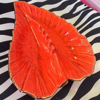 Vintage Large Orange Leaf Shape Ashtray Mid Century California Pottery Usa G31