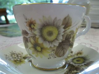 Crown Trent Fine Bone China: Tea Cup & Saucer,  White,  Sunflower Made In England