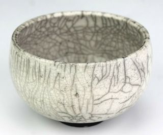 Signed Mystery Maker Studio Crafted Art Pottery Crackle Glaze Striped Bowl Bnf