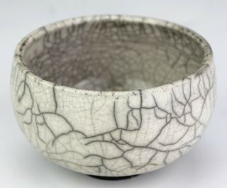 Signed Mystery Maker Studio Crafted Art Pottery Crackle Glaze Striped Bowl BNF 2