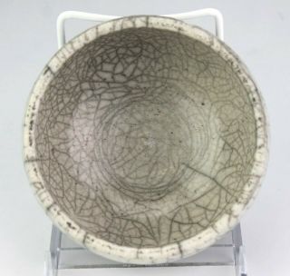 Signed Mystery Maker Studio Crafted Art Pottery Crackle Glaze Striped Bowl BNF 3