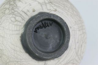 Signed Mystery Maker Studio Crafted Art Pottery Crackle Glaze Striped Bowl BNF 5