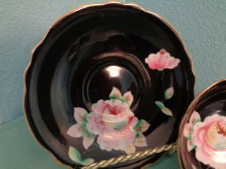PRINCE CHINA OCCUPIED JAPAN CUP AND SAUCER BLACK W/FLORAL FLOWERS 3
