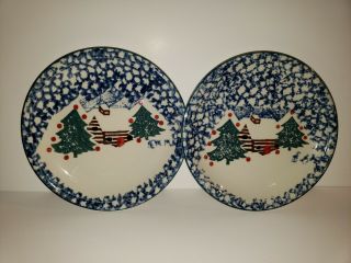 Tienshan Folk Craft Cabin In The Snow Made In China 7 3/4 " Salad Plates (2)