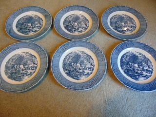 Vintage Currier & Ives,  Old Grist Mill - 6,  10 " Plates By Royal Usa