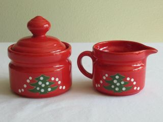 Read Red Waechtersbach W Germany Pottery Christmas Tree Sugar Bowl W Lid Creamer