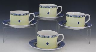 8 Pc Vintage Signed Royal Doulton Carmina Porcelain Flat Tea Cup & Saucer Set