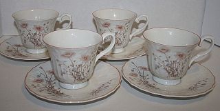 Royal Doulton Tea Cup & Saucer Set 8 Pc " Brienne " England 1984 English Porcelain