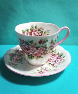 Royal Albert Apple Blossom Time Cup And Saucer Fine Bone China Pink Handle