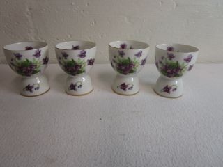 4 Lefton Sweet Violets Egg Cup Cups 3.  5 Inch Gold Trim.