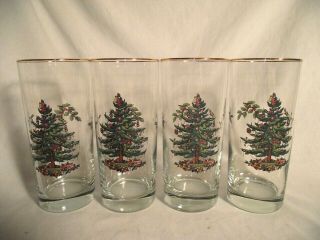 Set Of 4 Spode Christmas Tree 12 Ounce Highball Glasses