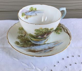 Shelley.  Made In England.  Vintage Bone China Tea Cup And Saucer.  Old Mill.  13669