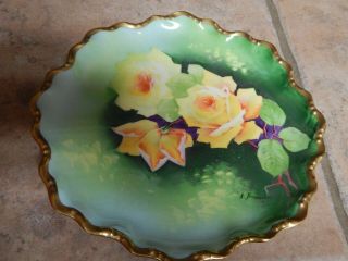 Antique T&v Limoges France Hp Yellow Roses Plate,  Signed