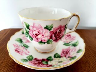 Vintage Crown Staffordshire Tea Cup & Saucer Trinity Rose Fine Bone China