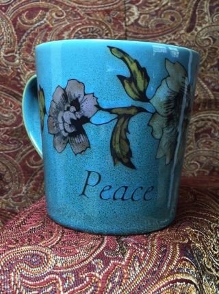 Pfaltzgraff Everyday Inspirations Mug “peace” Floral 16oz Blue Glazed Stoneware