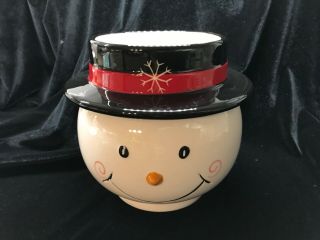 Home And Garden Party Stoneware Snowman Head 2 Piece Cookie,  Candy Or Soup Bowl