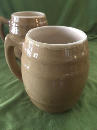 Set Of 2 Vintage Uhl Pottery Co 16 Huntingburg Ind Barrel Shaped Stein Mug